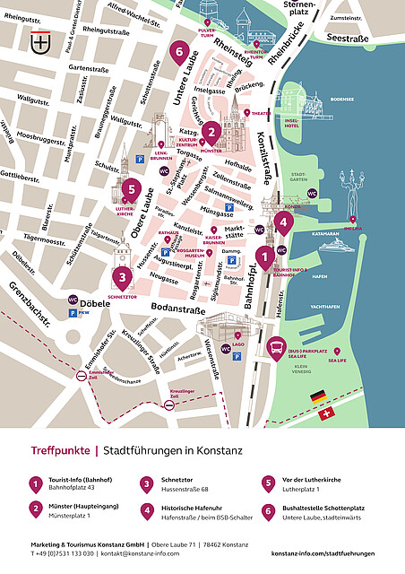 Stadtkarte mit Legende für die Stadtführungen beim Landesturnfest 2026 in Konstanz